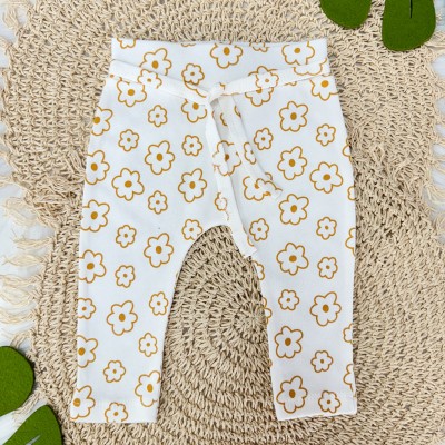  Conj. Body Manga Longa Little Flower e Calça Floral - Off White e Mostarda